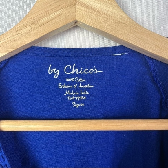 Chico's Blue Beaded Smocked Peplum Cotton Short Sleeve 00 - Picture 3 of 5